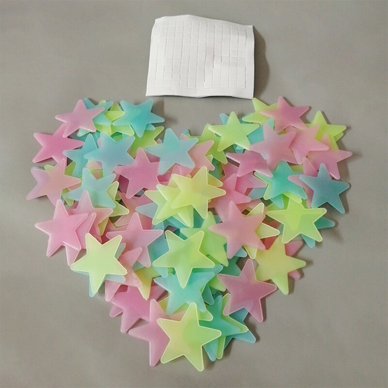 Pack of 100 - 3D Stars Glow In The Dark Wall Stickers Luminous