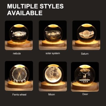 Crystal Ball Night Light Glowing Planet Galaxy Astronaut 3D Moon Table