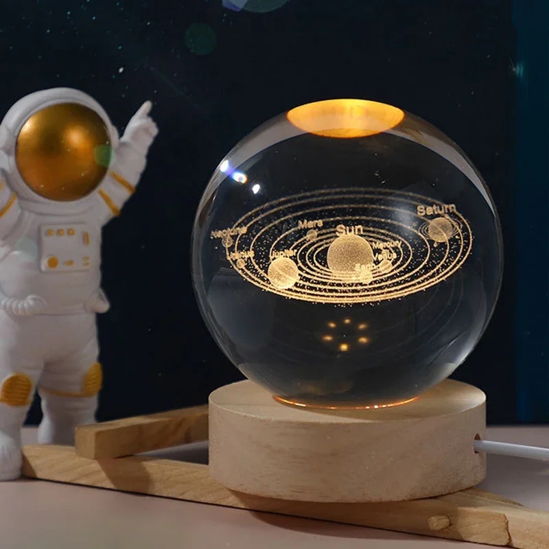 Crystal Ball Night Light Glowing Planet Galaxy Astronaut 3D Moon Table