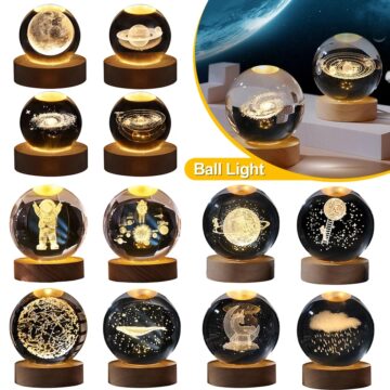 Crystal Ball Night Light Glowing Planet Galaxy Astronaut 3D Moon Table