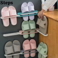 1 piece self adhesive hole free 3 steps foldable slippers / shoes holder
