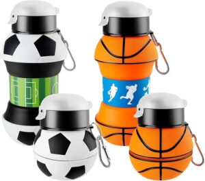 Collapsible Kid's Water Bottle with Basketball Design – Leak-Proof, BPA-Free, Food Grade Silicone