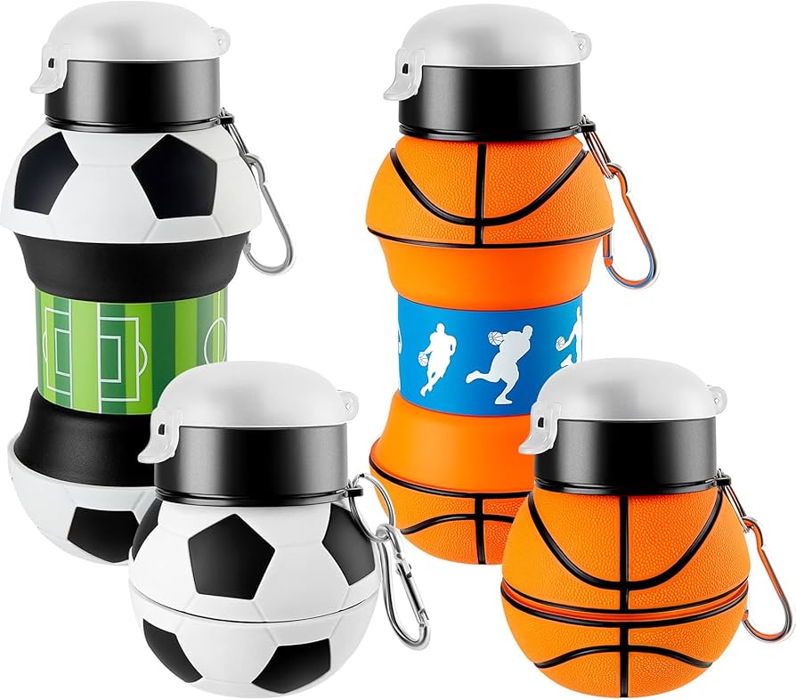 Collapsible Kid's Water Bottle with Basketball Design – Leak-Proof, BPA-Free, Food Grade Silicone